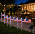8 Pack Solar American Flag Lights Outdoor, Weather-Resistant Patriotic Pathway Stake Lights with 8 Modes, Red White Blue Solar Flag Lights for Yard Garden Walkway, 4Th of July Decorations (Style B)