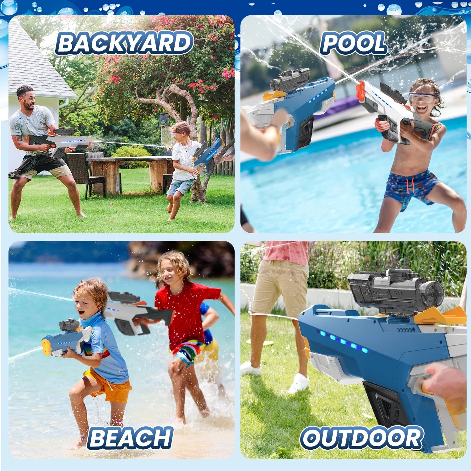 Electric Water Blaster with Light, Automatic Manual Suction 2-In-1 Water Blaster for Adult Kids, Squirt Blaster39 Ft Range, Pool Beach Outdoor Party Toys, White